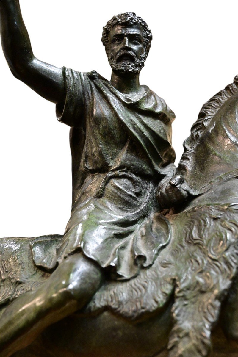 Bronze Sculpture Depicting Roman Emperor On Horseback - Italy Late 19th Century-photo-2